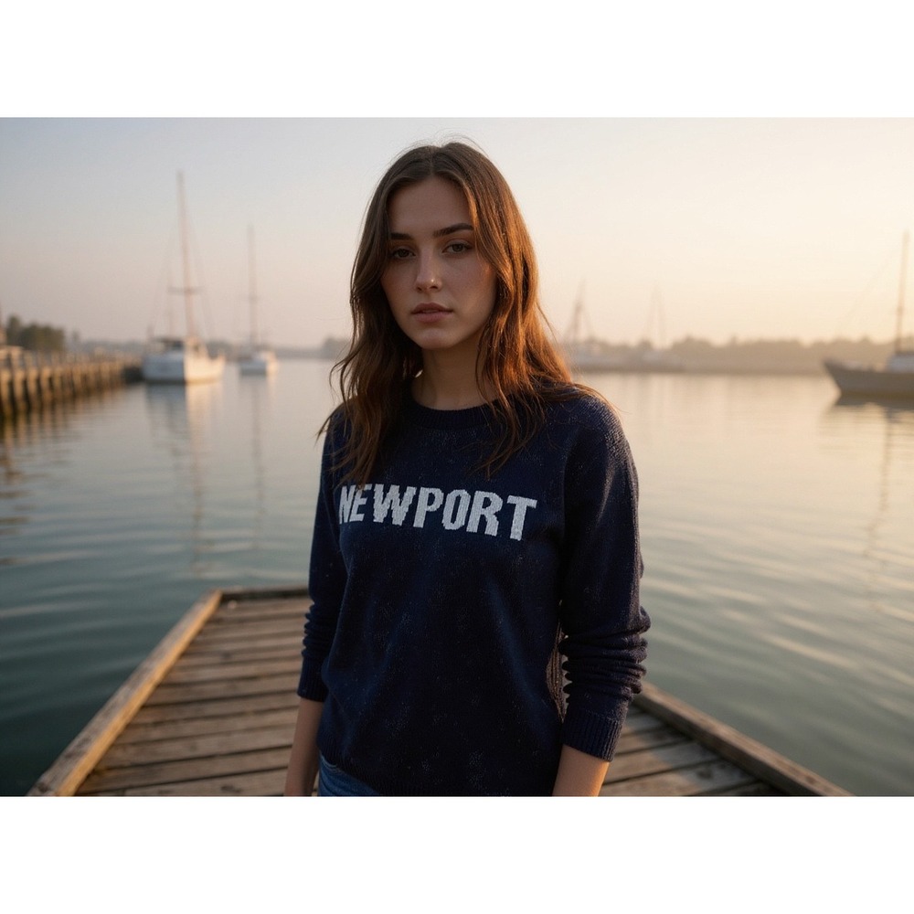 VNT Town Pride Newport Knit Sweater Long Sleeve Crew Neck Navy Blue S made USA